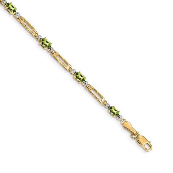10K Yellow Gold Diamond and Peridot Bracelet - 7 in. 10K Yellow Gold Diamond and Peridot Bracelet - 7 in.