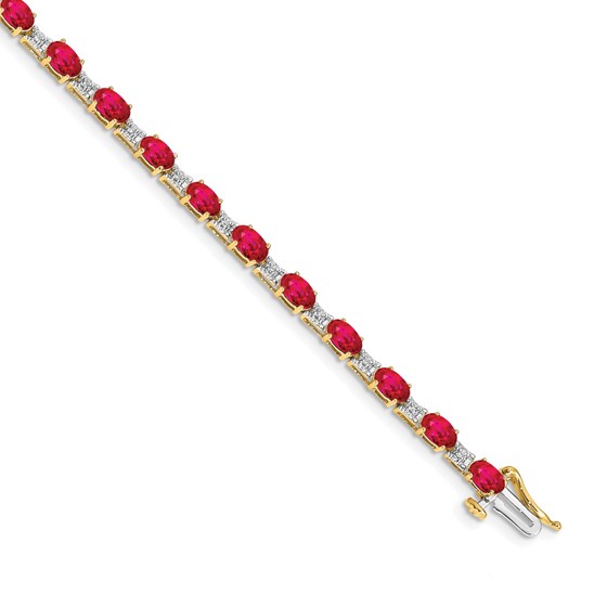 10K Yellow Gold Diamond and Ruby Bracelet - 7 in.