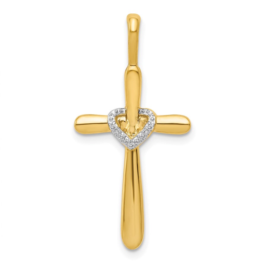 10K Yellow Gold Diamond Cross w/Heart Pendant - 30.5 mm