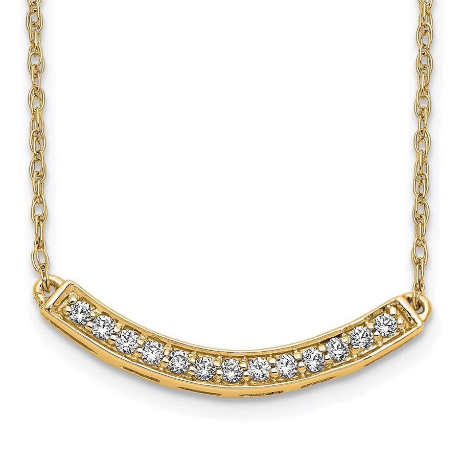 10K Yellow Gold Diamond Curved Bar Necklace - 18 in.
