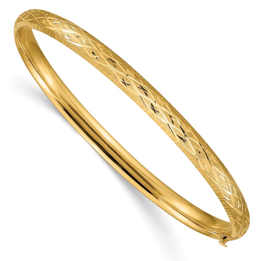 10K Yellow Gold Diamond-cut Fancy Bangle Bracelet - 7 in.