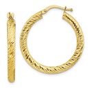 10k Yellow Gold Diamond-cut Round Hoop Earrings - 20 mm