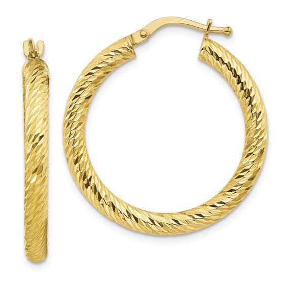 10k Yellow Gold Diamond-cut Round Hoop Earrings - 20 mm