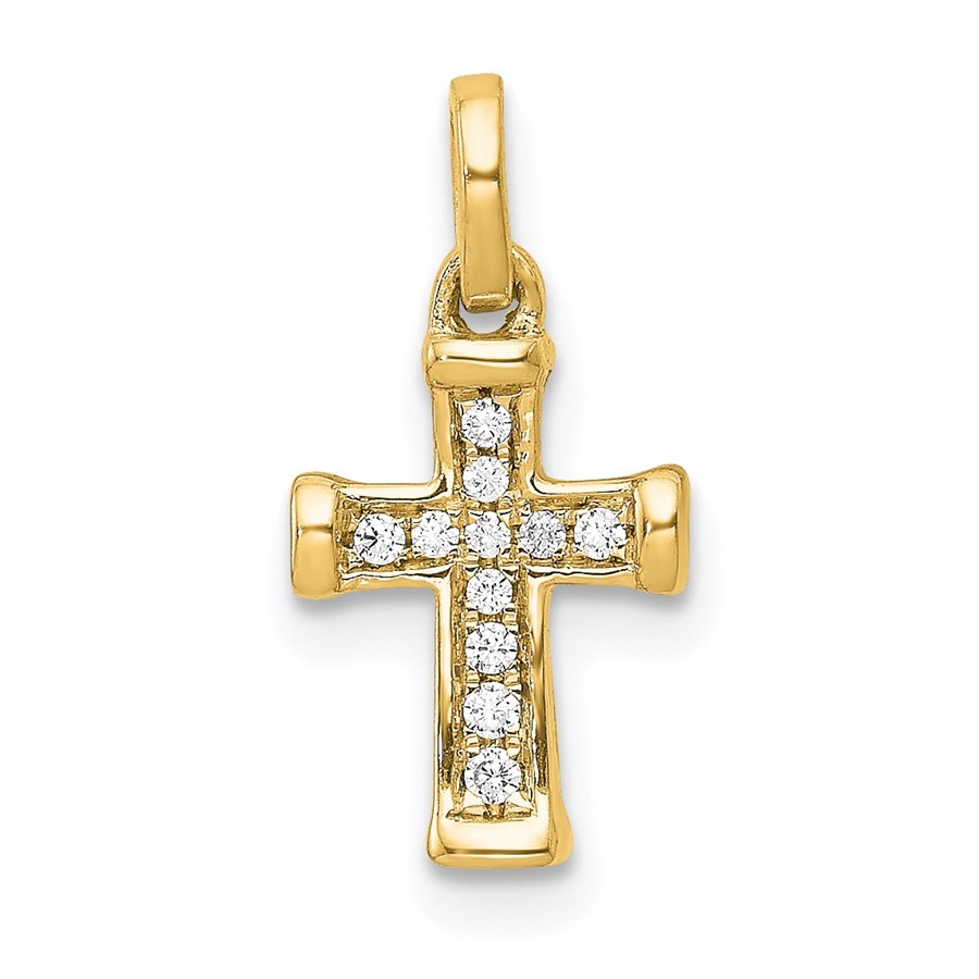 10K Yellow Gold Diamond Latin Cross Pendant - 16 mm