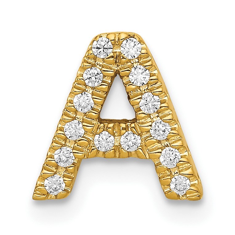 10K Yellow Gold Diamond Letter A Initial Charm - 10.1 mm