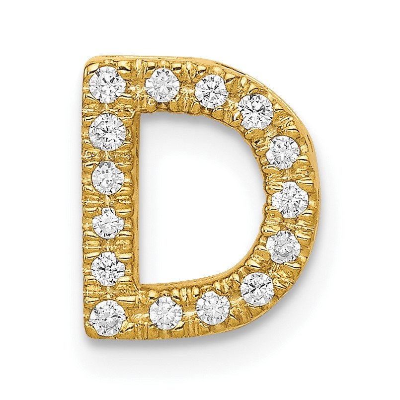 10K Yellow Gold Diamond Letter D Initial Charm - 10.12 mm