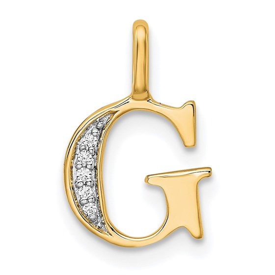 10K Yellow Gold Diamond Letter G Initial Pendant - 15.21 mm