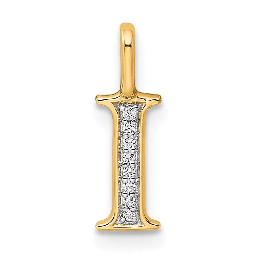 10K Yellow Gold Diamond Letter I Initial Pendant - 14.99 mm