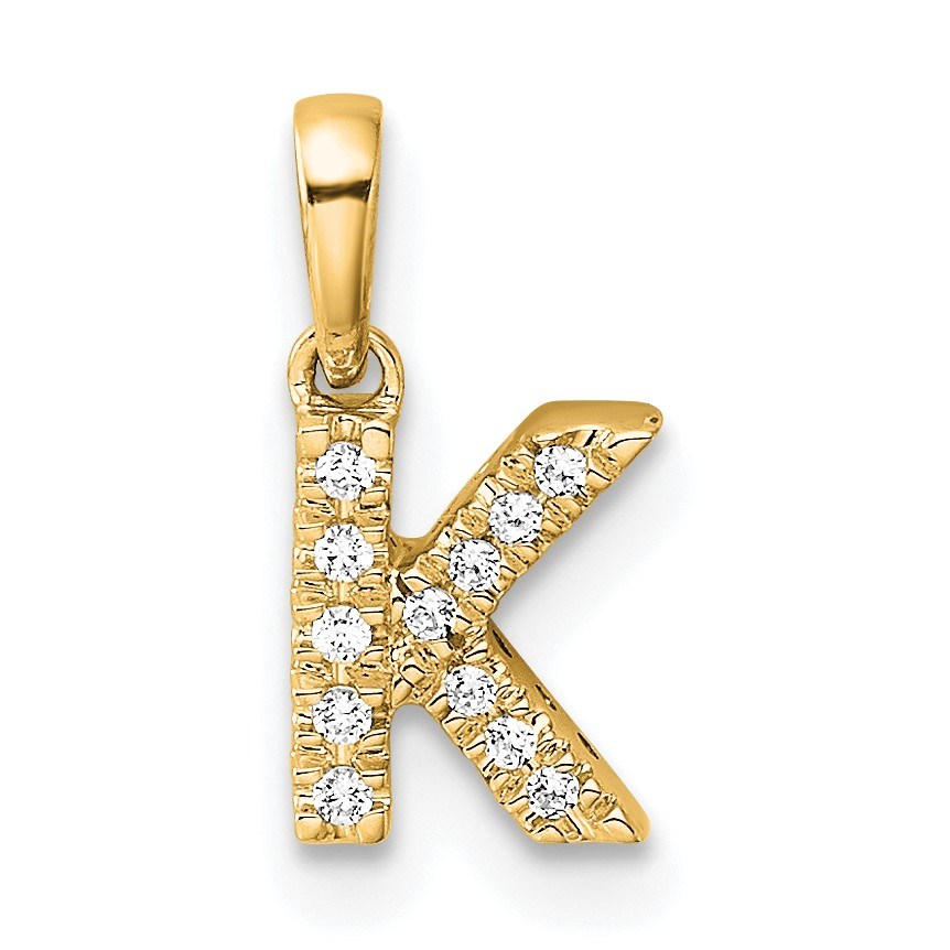 10K Yellow Gold Diamond Letter K Initial with Bail Pendant - in.