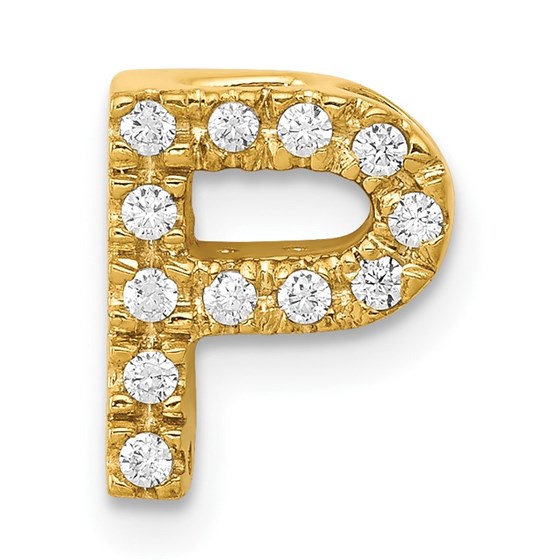 10K Yellow Gold Diamond Letter P Initial Charm - 10.72 mm