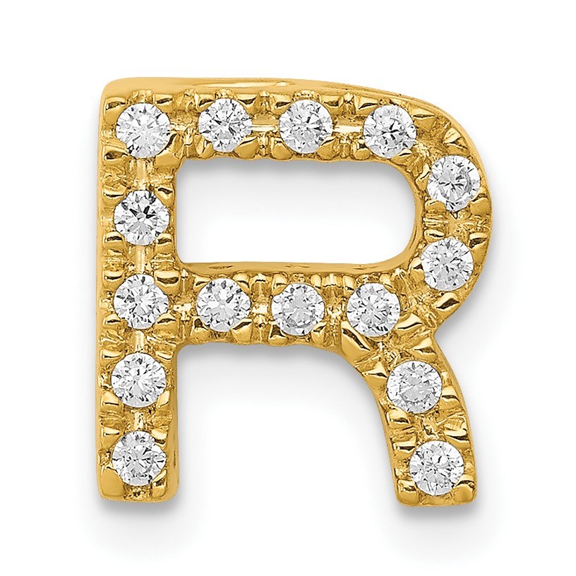 10K Yellow Gold Diamond Letter R Initial Charm - 10.8 mm