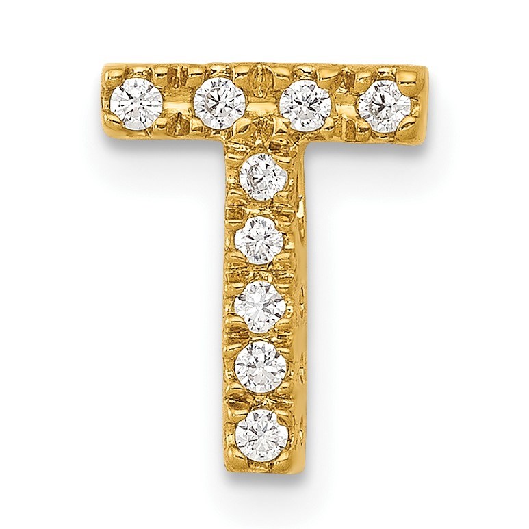 10K Yellow Gold Diamond Letter T Initial Charm - 10.78 mm