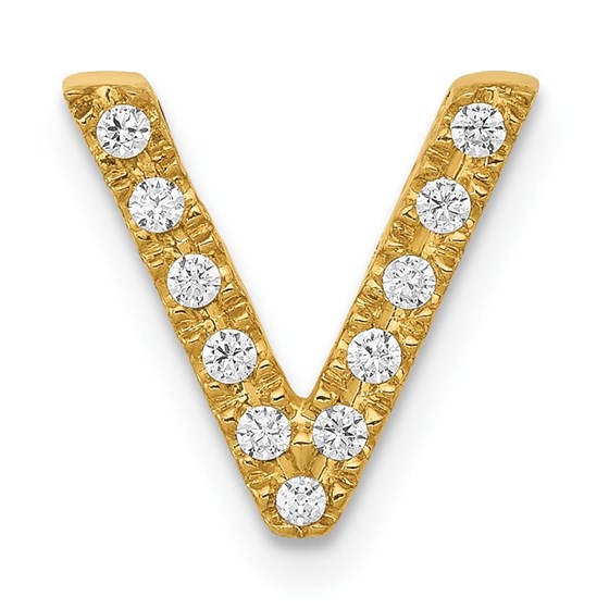 10K Yellow Gold Diamond Letter V Initial Charm - 10.61 mm 10K Yellow Gold Diamond Letter V Initial Charm - 10.61 mm