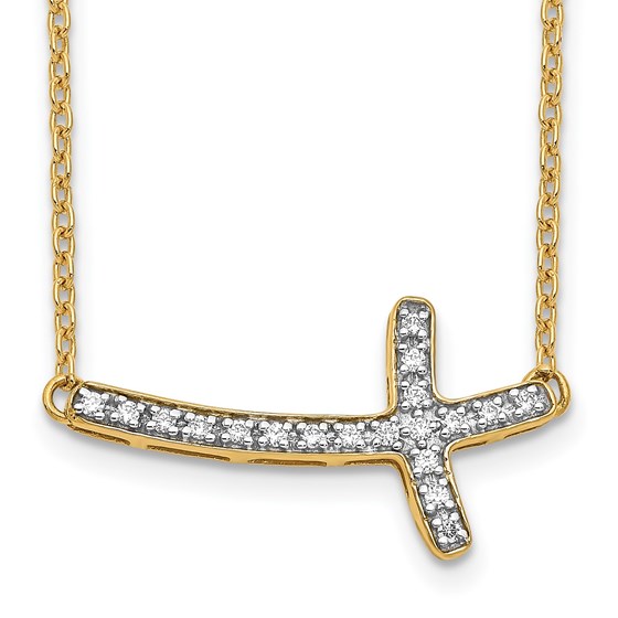 10K Yellow Gold Diamond Sideways Cross Necklace - 18 in. 10K Yellow Gold Diamond Sideways Cross Necklace - 18 in.