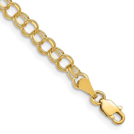 10K Yellow Gold Double Link Charm Bracelet - 8 mm