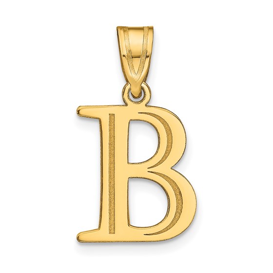 10K Yellow Gold Etched Letter B Initial Pendant - in.