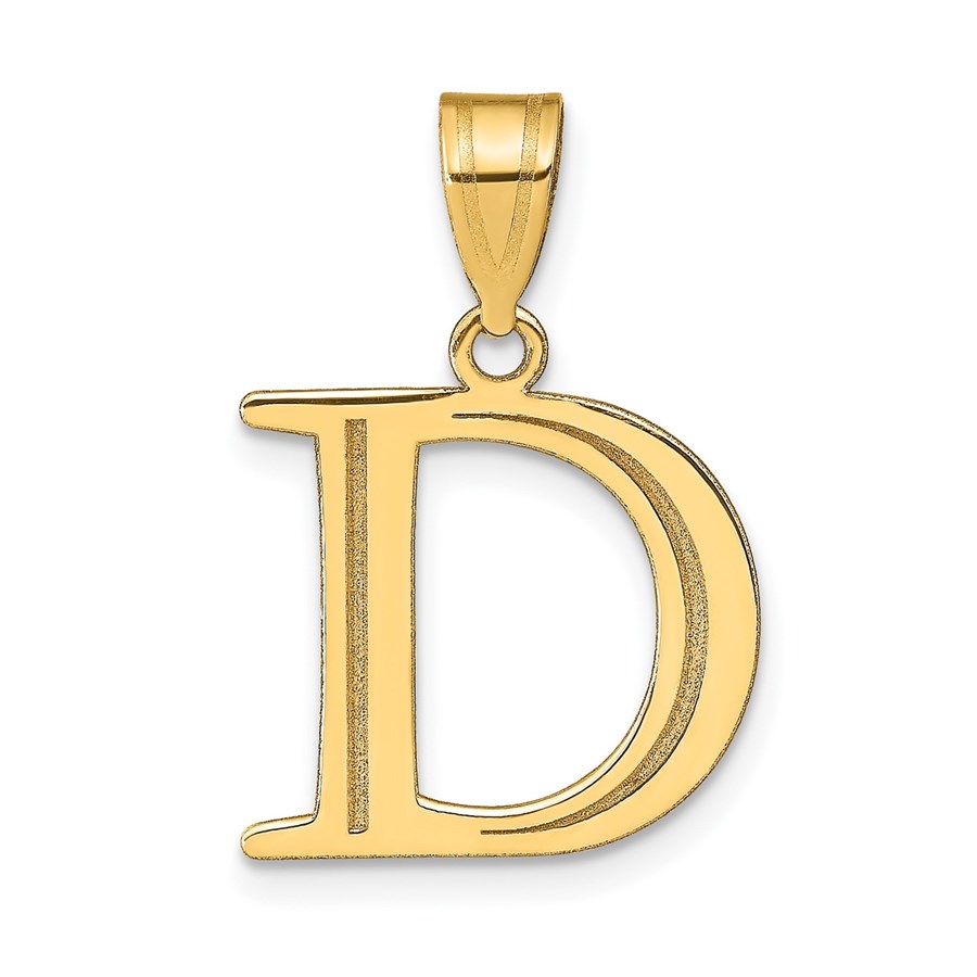10K Yellow Gold Etched Letter D Initial Pendant - in.