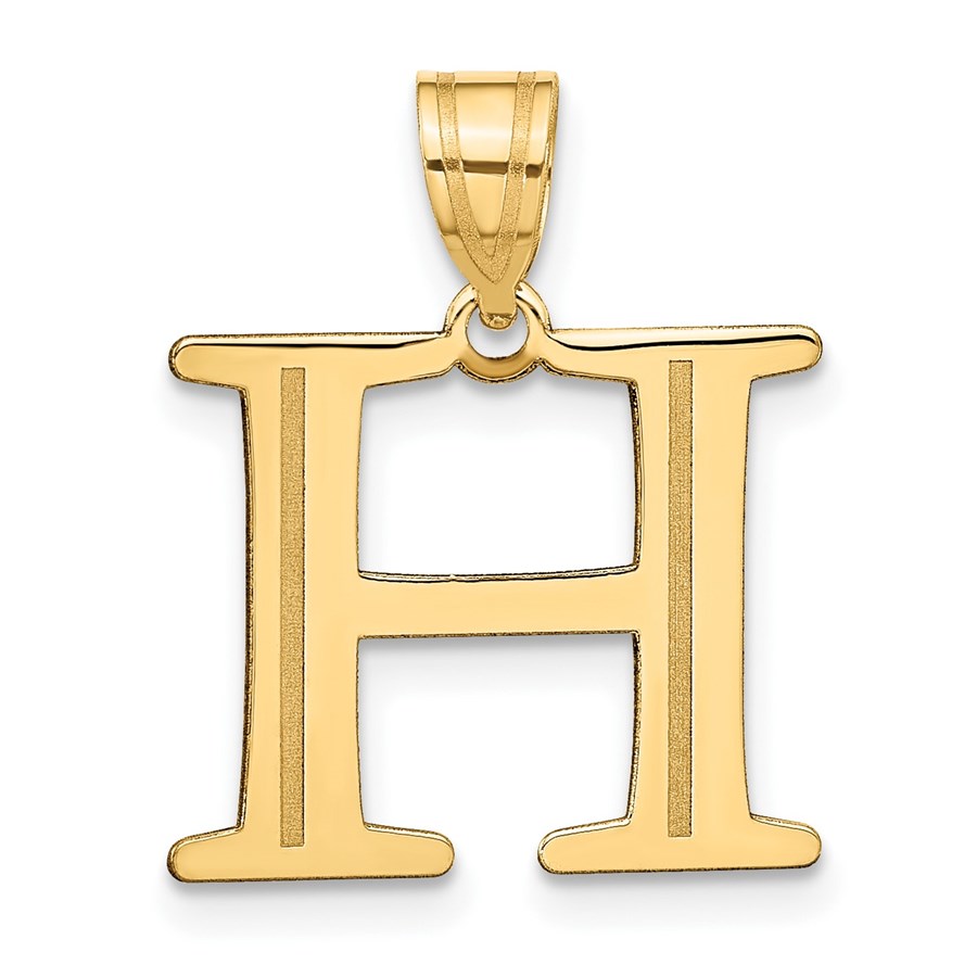 10K Yellow Gold Etched Letter H Initial Pendant - in.