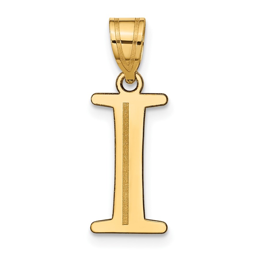 10K Yellow Gold Etched Letter I Initial Pendant - in.