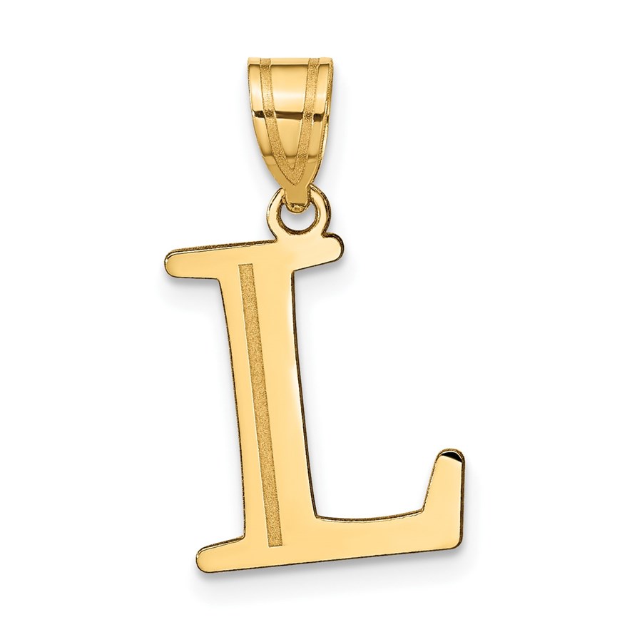 10K Yellow Gold Etched Letter L Initial Pendant - in.