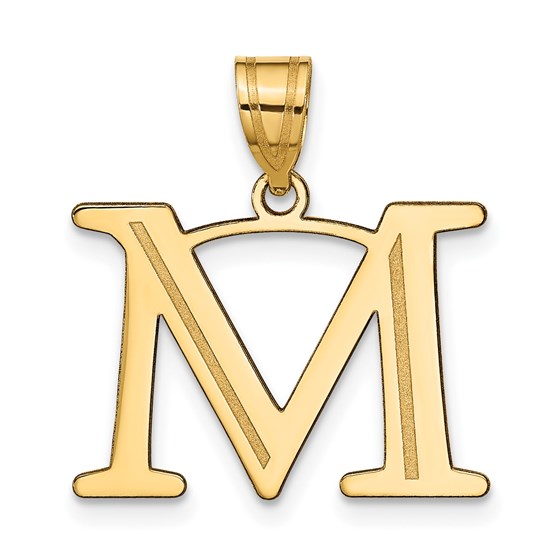10K Yellow Gold Etched Letter M Initial Pendant - in.