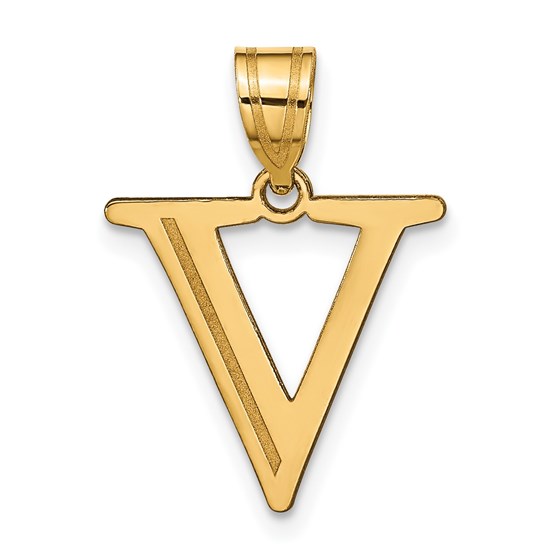 10K Yellow Gold Etched Letter V Initial Pendant - in. 10K Yellow Gold Etched Letter V Initial Pendant - in.