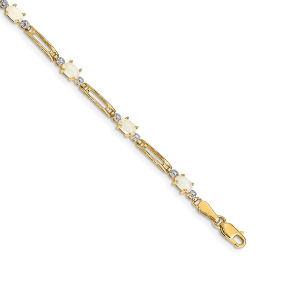 10K Yellow Gold Fancy Diamond and Opal Bracelet - 7 in. 10K Yellow Gold Fancy Diamond and Opal Bracelet - 7 in.