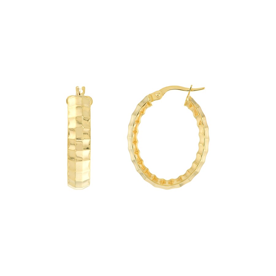 10K Yellow Gold Fancy Oval Hoop Earrings