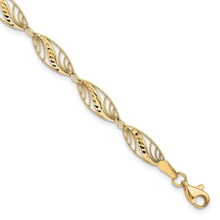 10K Yellow Gold Filigree Diamond Cut Bracelet 7.25 in.