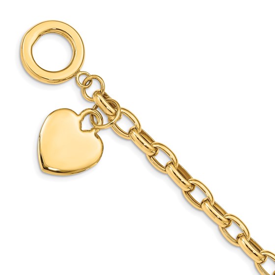 10K Yellow Gold Heart Charm Bracelet - 7.5 mm 10K Yellow Gold Heart Charm Bracelet - 7.5 mm