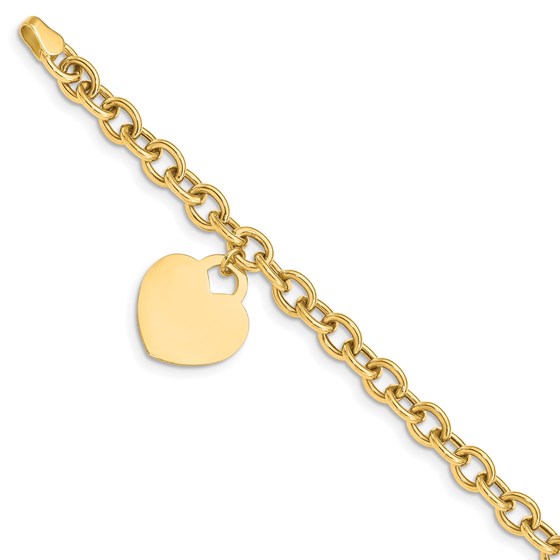 10K Yellow Gold Heart Charm Hollow Bracelet - 7.25 mm 10K Yellow Gold Heart Charm Hollow Bracelet - 7.25 mm