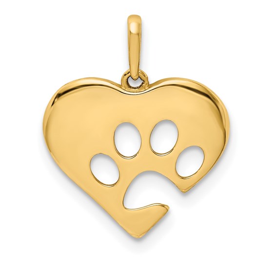 10K Yellow Gold Heart w/Paw Print Pendant - 39 mm 10K Yellow Gold Heart w/Paw Print Pendant - 39 mm