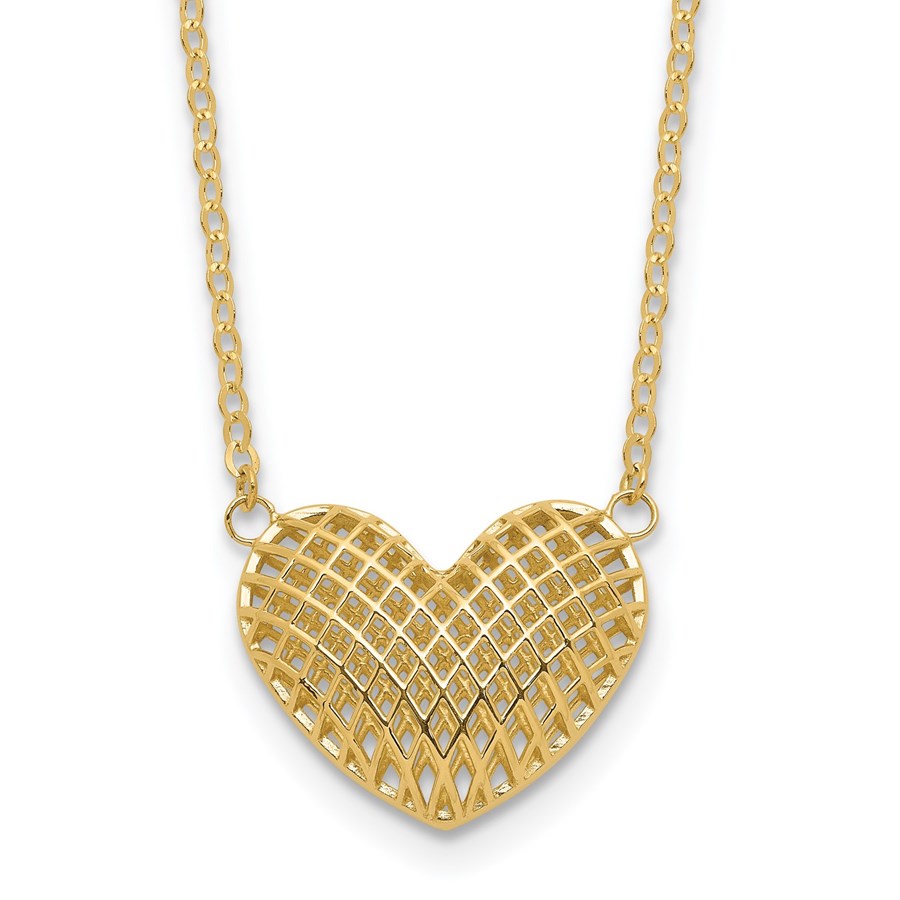 10K Yellow Gold Hollow 3D Heart 18in Necklace - 18 in.