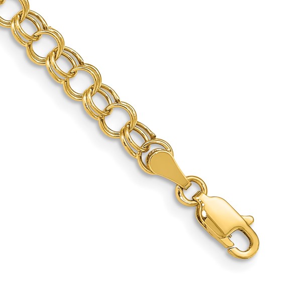 10K Yellow Gold Hollow Double Link Charm Bracelet - 6 mm 10K Yellow Gold Hollow Double Link Charm Bracelet - 6 mm
