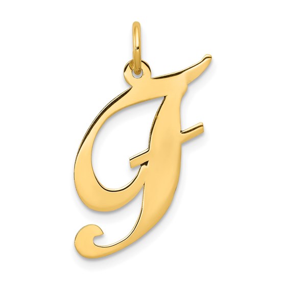 10K Yellow Gold Large Fancy Script Letter F Initial Charm 10K Yellow Gold Large Fancy Script Letter F Initial Charm