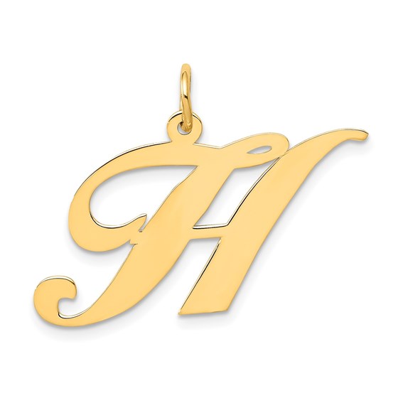 10K Yellow Gold Large Fancy Script Letter H Initial Charm 10K Yellow Gold Large Fancy Script Letter H Initial Charm