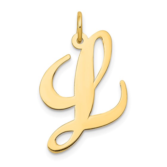 10K Yellow Gold Large Fancy Script Letter L Initial Charm 10K Yellow Gold Large Fancy Script Letter L Initial Charm