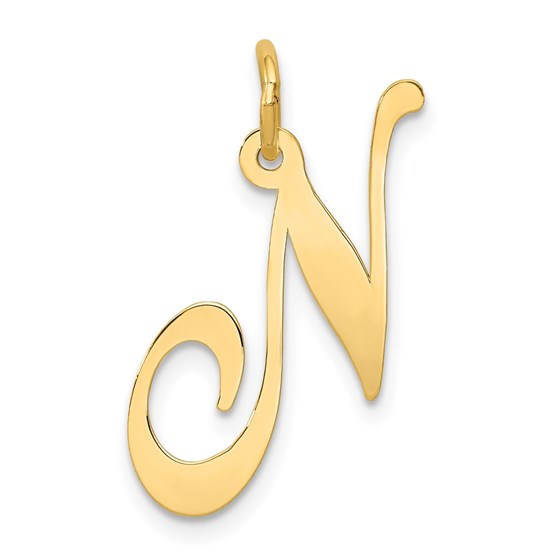10K Yellow Gold Large Fancy Script Letter N Initial Charm 10K Yellow Gold Large Fancy Script Letter N Initial Charm