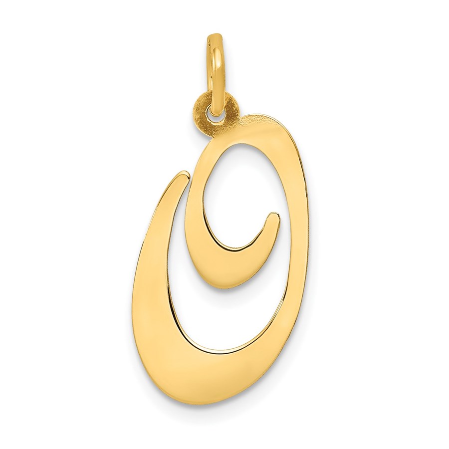 10K Yellow Gold Large Fancy Script Letter O Initial Charm