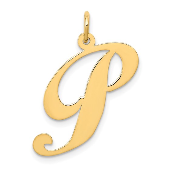 10K Yellow Gold Large Fancy Script Letter P Initial Charm 10K Yellow Gold Large Fancy Script Letter P Initial Charm