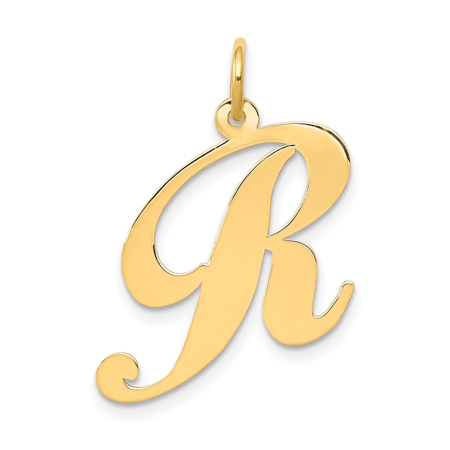 10K Yellow Gold Large Fancy Script Letter R Initial Charm