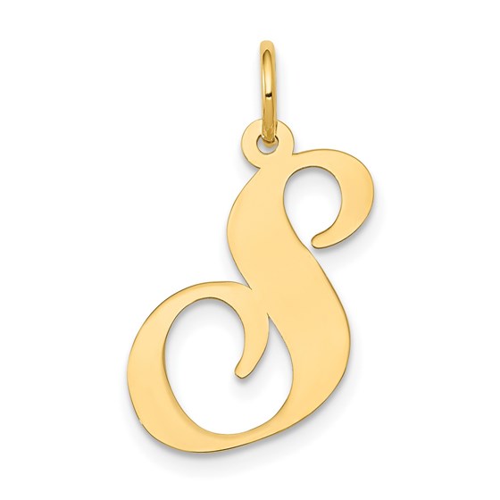10K Yellow Gold Large Fancy Script Letter S Initial Charm 10K Yellow Gold Large Fancy Script Letter S Initial Charm