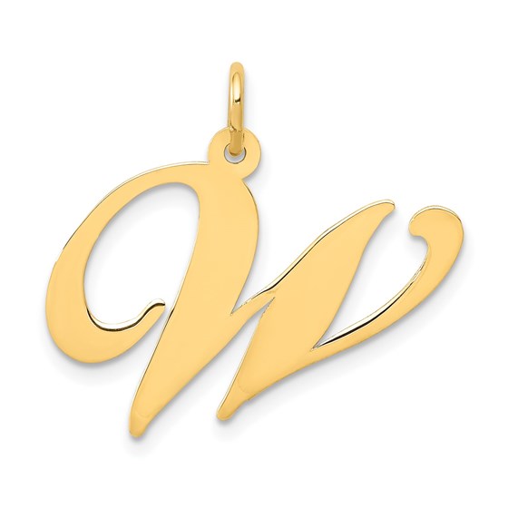 10K Yellow Gold Large Fancy Script Letter W Initial Charm 10K Yellow Gold Large Fancy Script Letter W Initial Charm