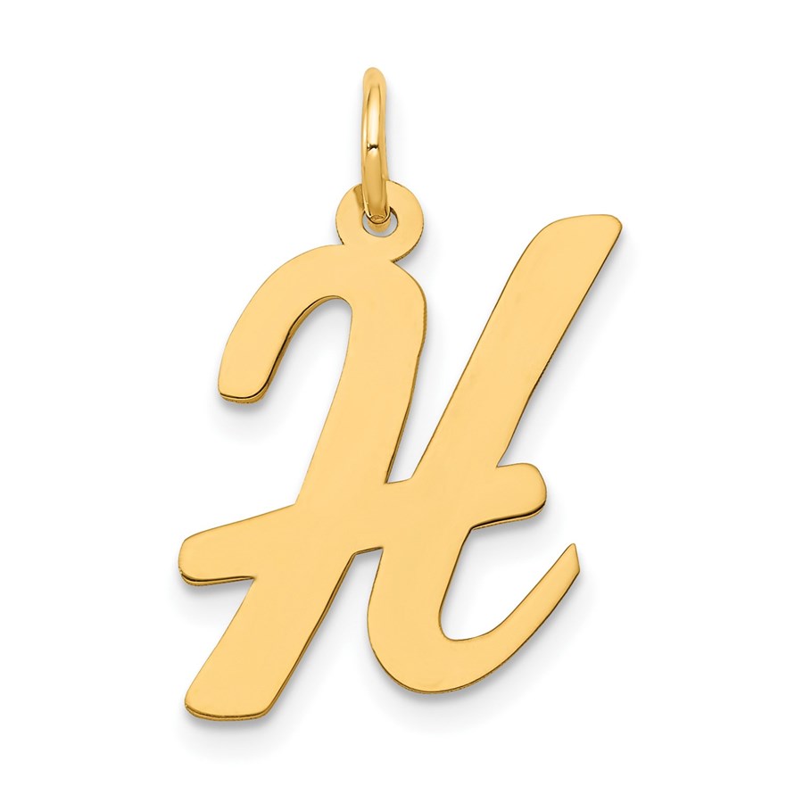 10K Yellow Gold Large Script Letter H Initial Charm