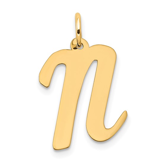 10K Yellow Gold Large Script Letter N Initial Charm