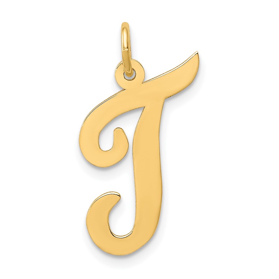 10K Yellow Gold Large Script Letter T Initial Charm