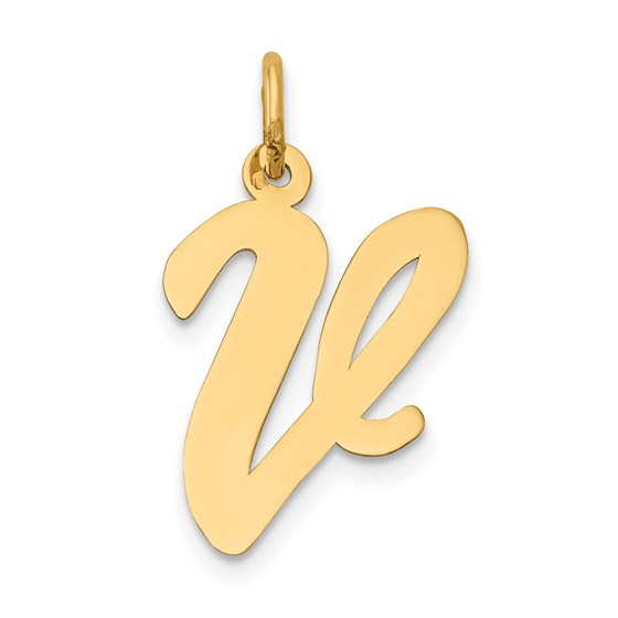 10K Yellow Gold Large Script Letter V Initial Charm