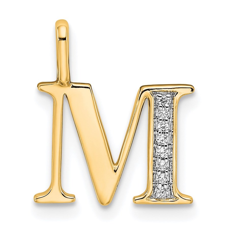10K Yellow Gold Letter M Initial Pendant - 15.26 mm