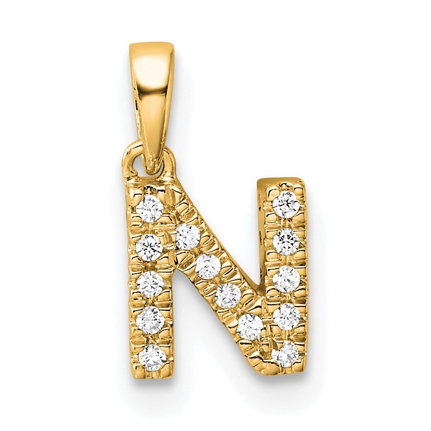 10K Yellow Gold Letter N Initial with Bail Pendant - in.