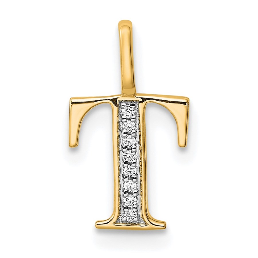 10K Yellow Gold Letter T Initial Pendant - 15.26 mm